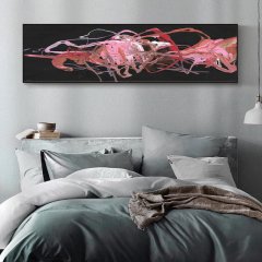 120x50cm Panoramik Kanvas Tuval Tablo Pembe Soyut Kod: P019 Altın Metal Çerçeve-