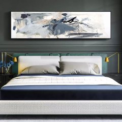 120x50cm Panoramik Kanvas Tuval Tablo Ice Blue Soyut Kod: P020 Altın Metal Çerçeve-