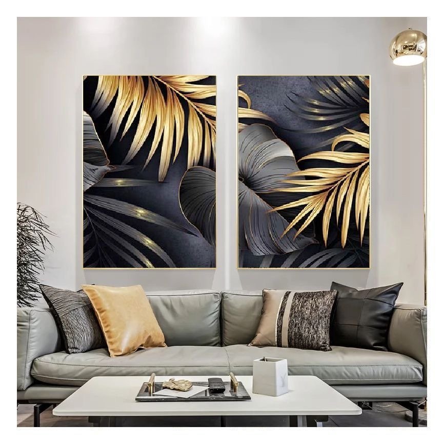 İkili Kanvas Tuval Tablo Gold Areka Kod: LK649-1-K