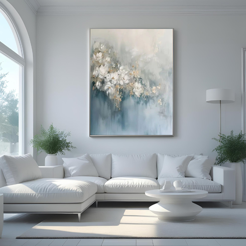 Yağlı Boya Dokulu Kabartmalı Soyut Çiçekler Tablo