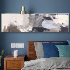 120x50cm Panoramik Kanvas Tuval Tablo Bej Soyut Kod: P021 Altın Metal Çerçeve-