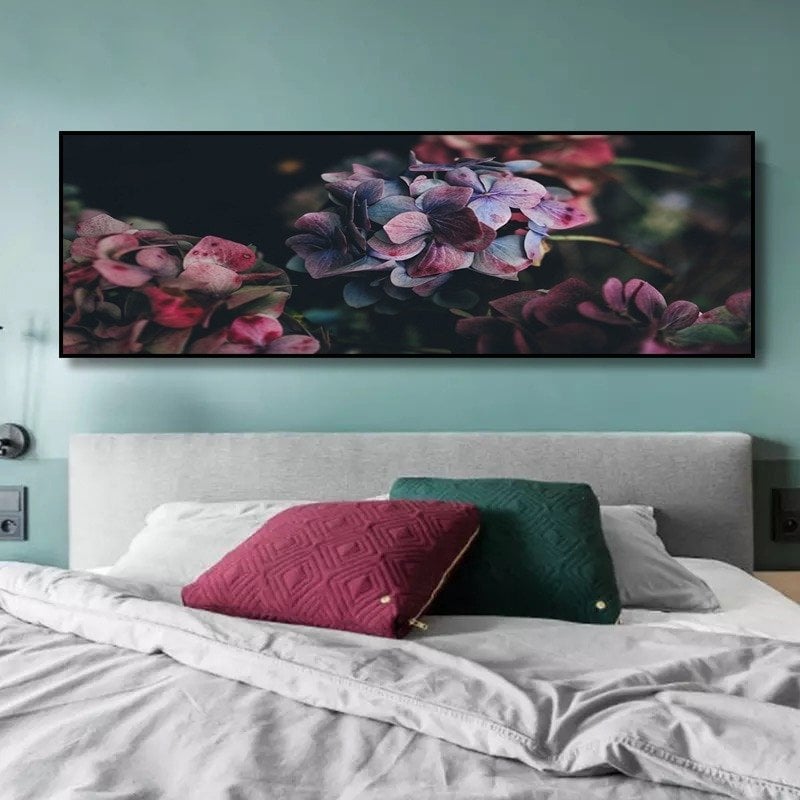120x50cm Panoramik Kanvas Tuval Tablo Lilac Flowers Kod: P2002 Altın Metal Çerçeve-