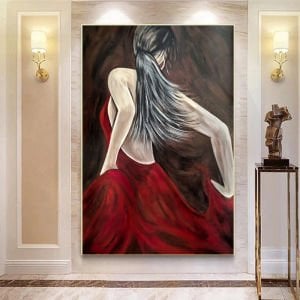 Kanvas Tuval Tablo Kırmızı Elbiseli Kadın Kod: H68-K