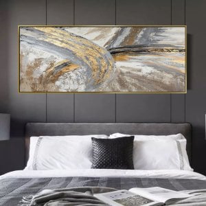 120x50cm Panoramik Kanvas Tuval Tablo Altınlı Soyut Kod: LK556-P