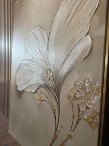 Yağlı Boya Dokulu Kabartmalı Krem Modern Çiçek Tablo 50x70cm