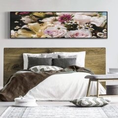 120x50cm Panoramik Kanvas Tuval Tablo Kır Çiçekleri Kod: P2003 Altın Metal Çerçeve-