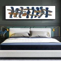 120x50cm Panoramik Kanvas Tuval Tablo Soyut Çizgi  Kod: P023 Altın Metal Çerçeve-