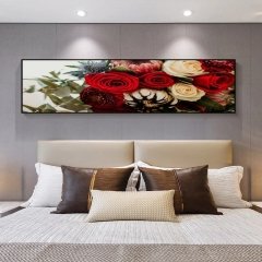 120x50cm Panoramik Kanvas Tuval Tablo Red Roses Kod: P2004 Altın Metal Çerçeve-