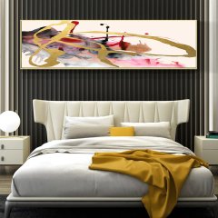 120x50cm Panoramik Kanvas Tuval Tablo Gold Soyut Kod: P024 Altın Metal Çerçeve-