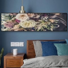 120x50cm Panoramik Kanvas Tuval Tablo Mor Gül Kod: P2005 Altın Metal Çerçeve-