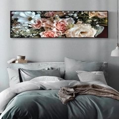 120x50cm Panoramik Kanvas Tuval Tablo İlkbahar Çiçekleri Kod: P2006 Altın Metal Çerçeve-