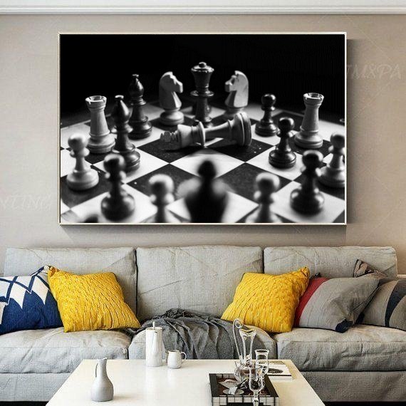 Kanvas Tuval Tablo Satranç Kod: S0005 90x90cm Kanvas Tablo - Altın Metal Çerçeve-