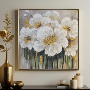 Yağlı Boya Dokulu Kabartmalı Çiçek Tablo