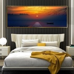 120x50cm Panoramik Kanvas Tuval Tablo Günbatımı Rüyası Kod: P2007 Altın Metal Çerçeve-
