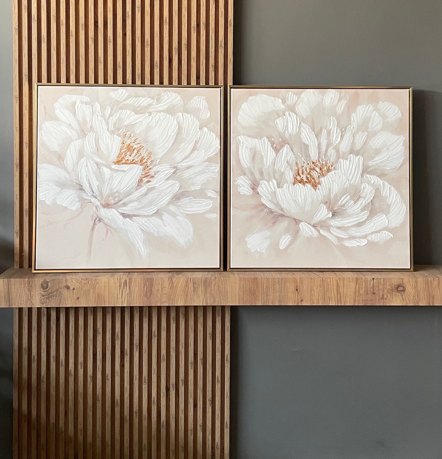 Yağlı Boya Dokulu Kabartmalı Çiçekler İkili Set Tablo 70x70cm