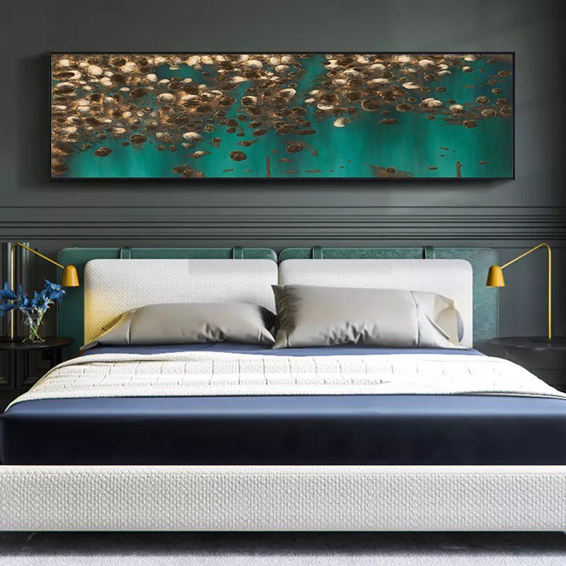 120x50cm Panoramik Kanvas Tuval Tablo Gold Detay Kod: P028 Altın Metal Çerçeve-