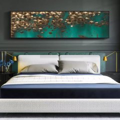 120x50cm Panoramik Kanvas Tuval Tablo Gold Detay Kod: P028 Altın Metal Çerçeve-