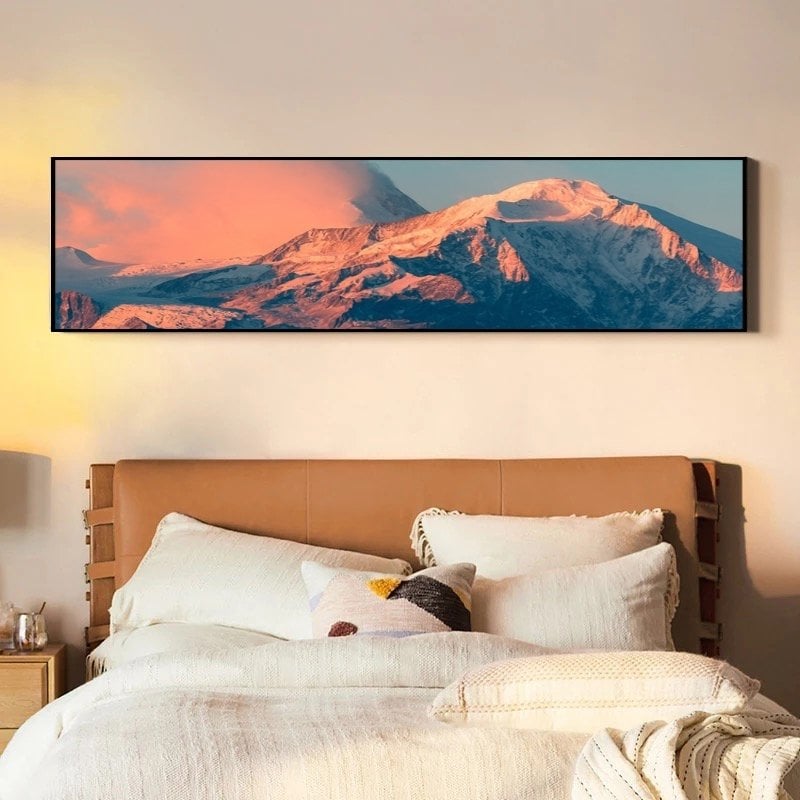 120x50cm Panoramik Kanvas Tuval Tablo Pink Mountain Kod: P2009 Altın Metal Çerçeve-