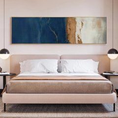 120x50cm Panoramik Kanvas Tuval Tablo Gold&Mavi Soyut Kod: P029 Altın Metal Çerçeve-