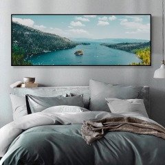 120x50cm Panoramik Kanvas Tuval Tablo Deniz Manzara Kod: P2010 Altın Metal Çerçeve-