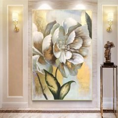 Kanvas Tuval Tablo Altınlı Bej Çiçek Kod: EB001 90x90cm Kanvas Tablo - Altın Metal Çerçeve-