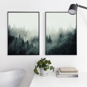 İkili Kanvas Tuval Tablo Mist Forest Kod: A769-K