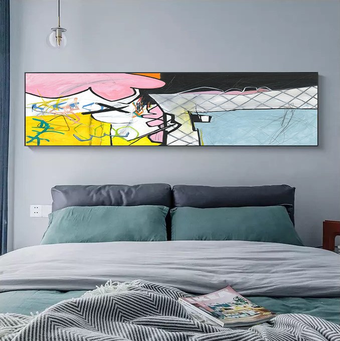 120x50cm Panoramik Kanvas Tuval Tablo Cartoon Abstract Kod: P031 Altın Metal Çerçeve-
