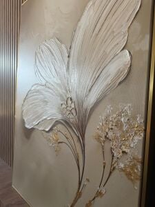 Yağlı Boya Dokulu Kabartmalı Krem Modern Çiçek Tablo