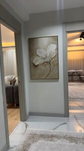 Yağlı Boya Dokulu Kabartmalı Krem Modern Çiçek Tablo