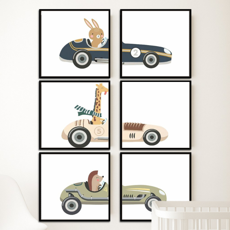 Altılı Kanvas Tuval Tablo Çocuk Seti Minimal Hayvanlar 40x40cm Kod: EYL166