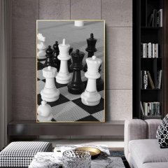 Satranç  Kanvas Tuval Tablo Satranç Kod: S0006 90x90cm Kanvas Tablo - Altın Metal Çerçeve-