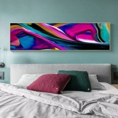 120x50cm Panoramik Kanvas Tuval Tablo Neon Pink Kod: P033 Altın Metal Çerçeve-