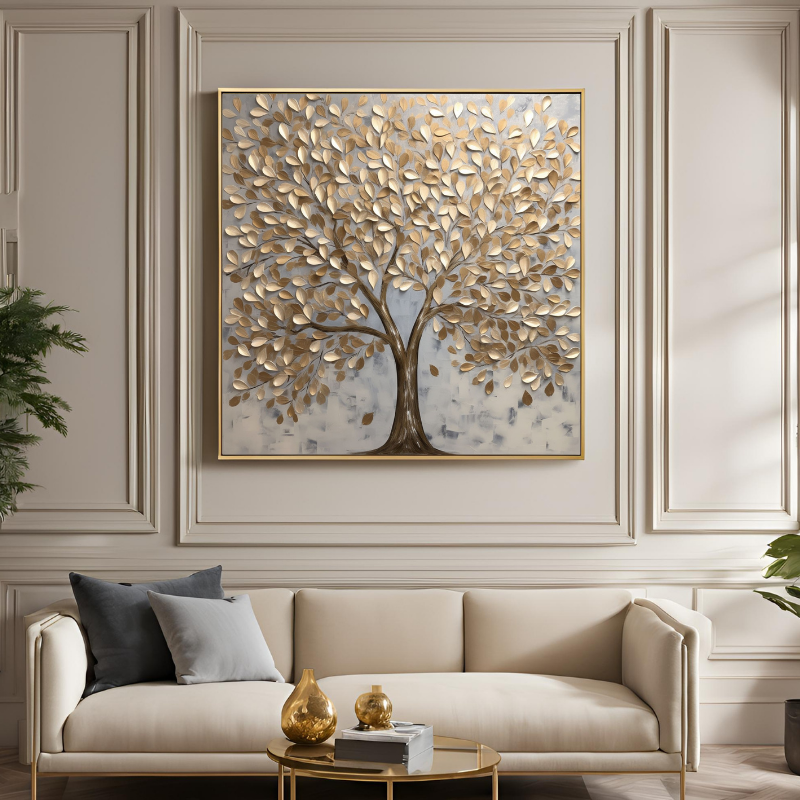 Kanvas Tuval Tablo Altın Yapraklı Ağaç Kod: EYL89
