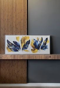 120x50cm Panoramik Kanvas Tuval Tablo Mavi Soyut Tüyler Kod: TLH95-K