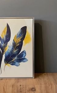 120x50cm Panoramik Kanvas Tuval Tablo Mavi Soyut Tüyler Kod: TLH95-K