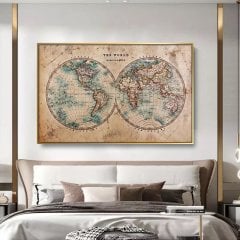 Kanvas Tuval Tablo Vintage Dünya Haritası Kod: W1002