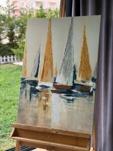 Yağlı Boya Dokulu Kabartmalı Yelken Tablo 90x90cm