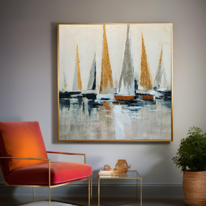 Yağlı Boya Dokulu Kabartmalı Yelken Tablo 90x90cm