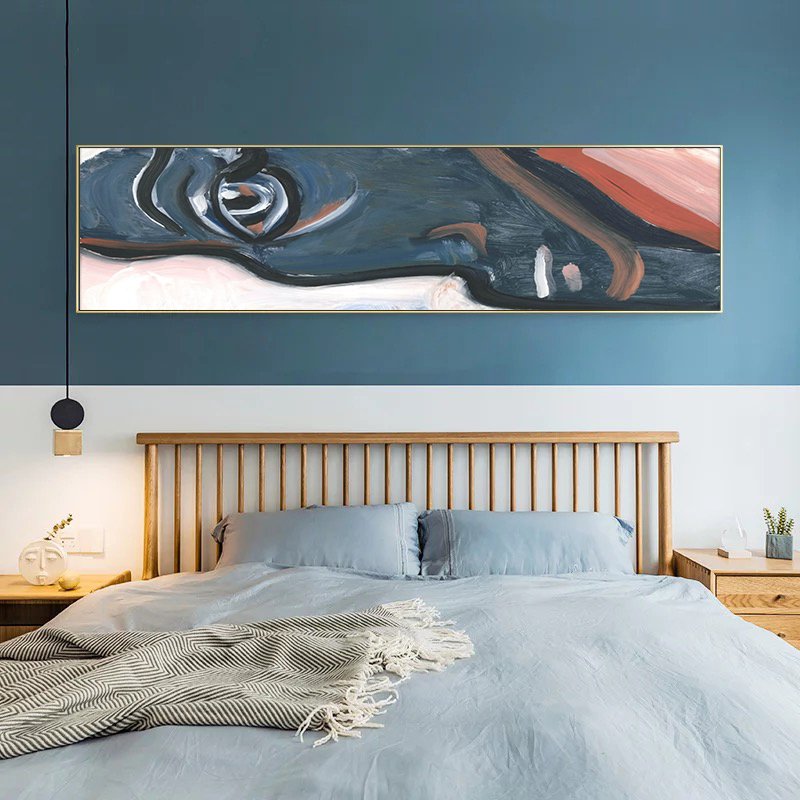 120x50cm Panoramik Kanvas Tuval Tablo Abstract Face Kod: P035 Altın Metal Çerçeve-