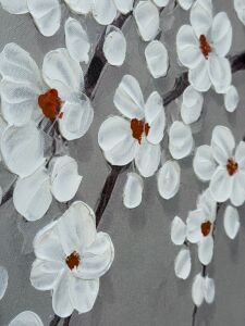 Yağlı Boya Dokulu Kabartmalı Bahar Dalları ve Kuşlar Tablo