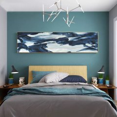120x50cm Panoramik Kanvas Tuval Tablo Mavi Blue Brush Kod: P036 Altın Metal Çerçeve-