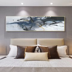 120x50cm Panoramik Kanvas Tuval Tablo Gece Mavisi Soyut Kod: P037 Altın Metal Çerçeve-