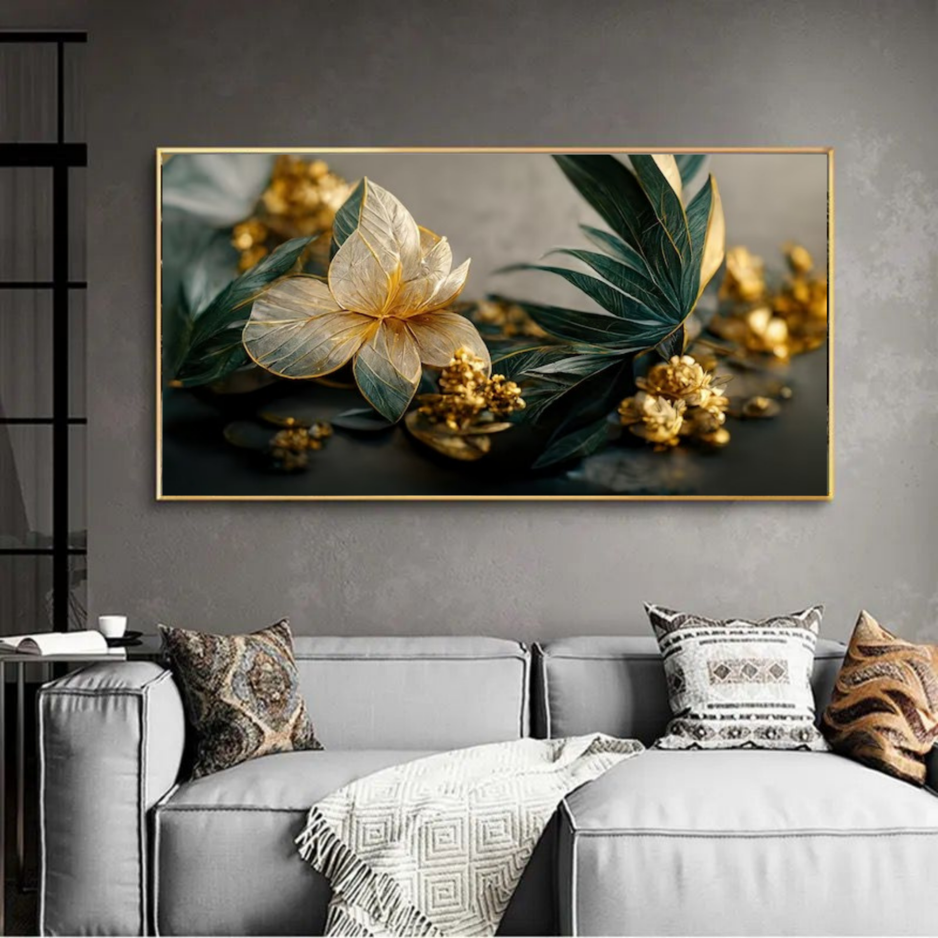 Kanvas Tuval Tablo Gold Detaylı Çiçek Kod: TLH28-K