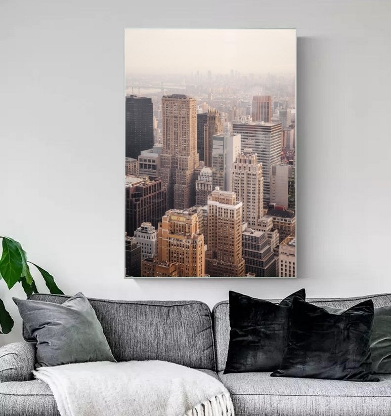 Kanvas Tuval Tablo Downtown Şehir Kod: SR0001 90x90cm Kanvas Tablo - Altın Metal Çerçeve-