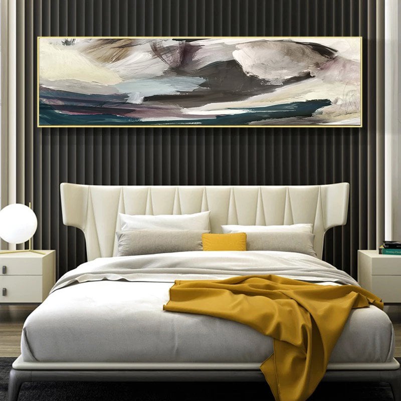 120x50cm Panoramik Kanvas Tuval Tablo Bej Soyut Kod: P040
