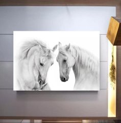 Kanvas Tablo Beyaz Atlar Kod: K790 90x90cm Kanvas Tablo - Altın Metal Çerçeve-