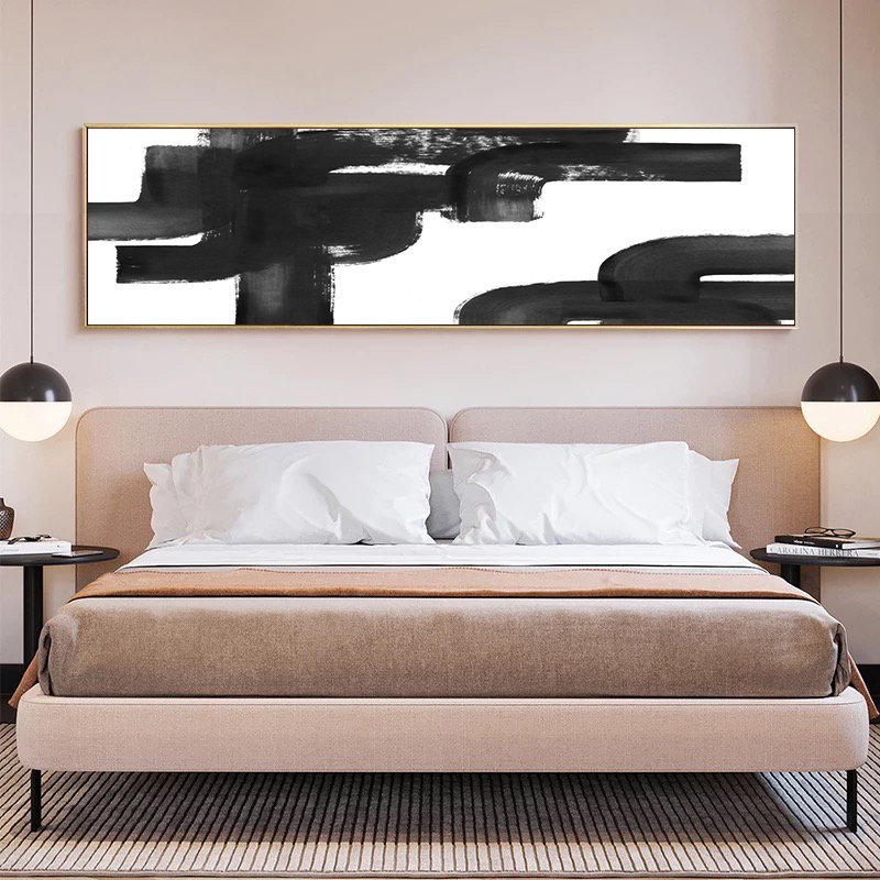 120x50cm Panoramik Kanvas Tuval Tablo Minimal Soyut Kod: P044 Altın Metal Çerçeve-