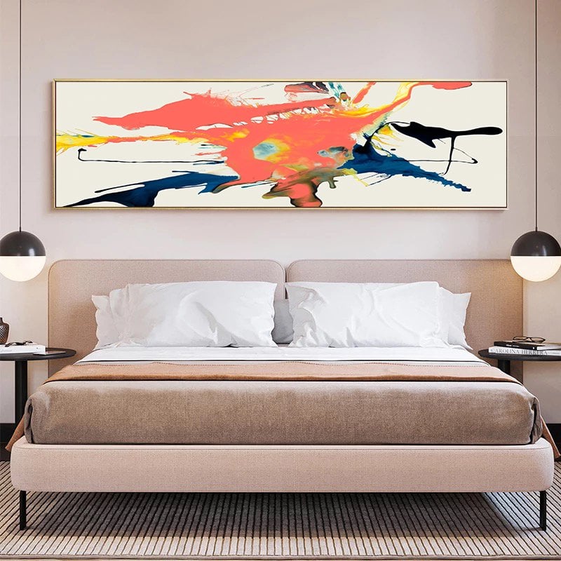 120x50cm Panoramik Kanvas Tuval Tablo Pink Splash Kod: P045 Altın Metal Çerçeve-