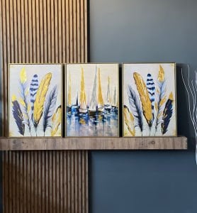 50x70cm Üçlü Yağlı Boya Dokulu Kabartmalı Yelkenli Tablo