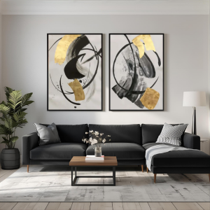 İkili Kanvas Tuval Tablo Gold Siyah Soyut Kod: EYL167